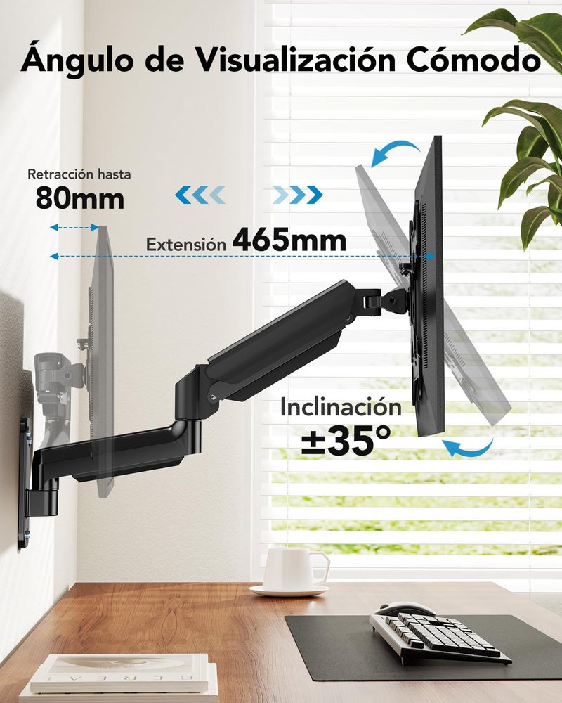HUANUO Computer Monitor Wall Mount for 22"-35" Screens, Gaming Wall Mount Monitor Arm Holds up to 26.4lbs, Vesa Mount with Tilt, Swivel, Rotation, Supports 75x75mm, 100x100mm, 200x200mm, Black - Image 5